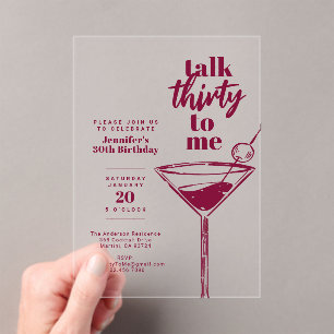 Invitations En Acrylique 30e Anniversaire Cocktail Rose Parle Trente à Moi