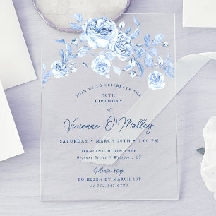 Invitations En Acrylique 30e fête d'anniversaire Dusty Blue Floral