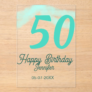 Invitations En Acrylique 50e anniversaire ajouter nom date année vert paste