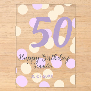 Invitations En Acrylique 50e anniversaire ajouter nom date violet orange po
