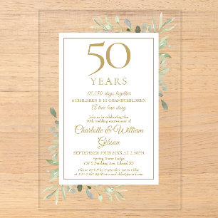 Invitations En Acrylique 50e anniversaire Mariage d'or Souvenirs de verdure