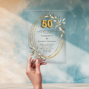 Invitations En Acrylique 50e anniversaire mariage or vert clair