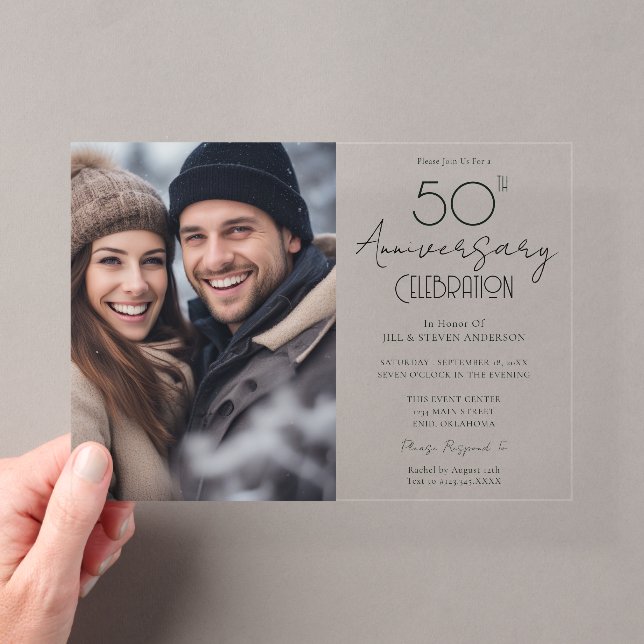 Invitations En Acrylique 50th Anniversary One Photo Announcement  (In situ (ordinateur de poche))