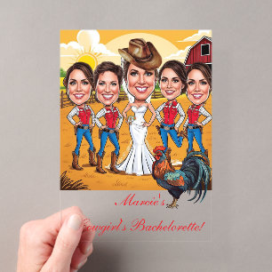 Invitations En Acrylique 5 caricatures rustiques de Cowgirl Bachelorette