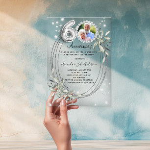 Invitations En Acrylique 60e anniversaire de mariage argent photo diamants