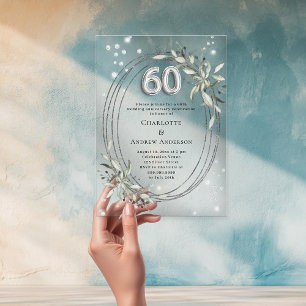 Invitations En Acrylique 60e anniversaire du mariage diamants argentés