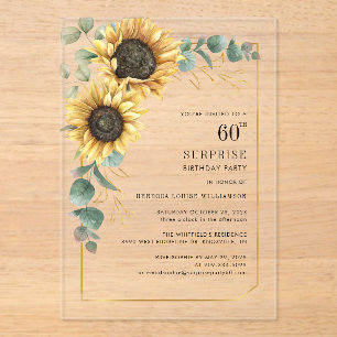 Invitations En Acrylique 60e anniversaire floral Eucalyptus tournesol
