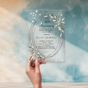 Invitations En Acrylique 60e anniversaire mariage argent vert diamant