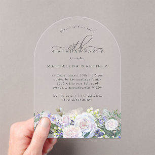 Invitations En Acrylique 60e fête d'anniversaire Rose blanche Bleu Arc flor