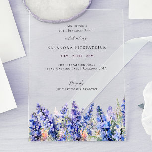 Invitations En Acrylique 65e anniversaire Bleu Larkspur Juillet Fleur de na