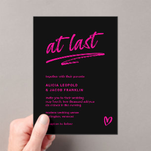 Invitations En Acrylique À Dernier Black Hot rose Typographie Mariage moder