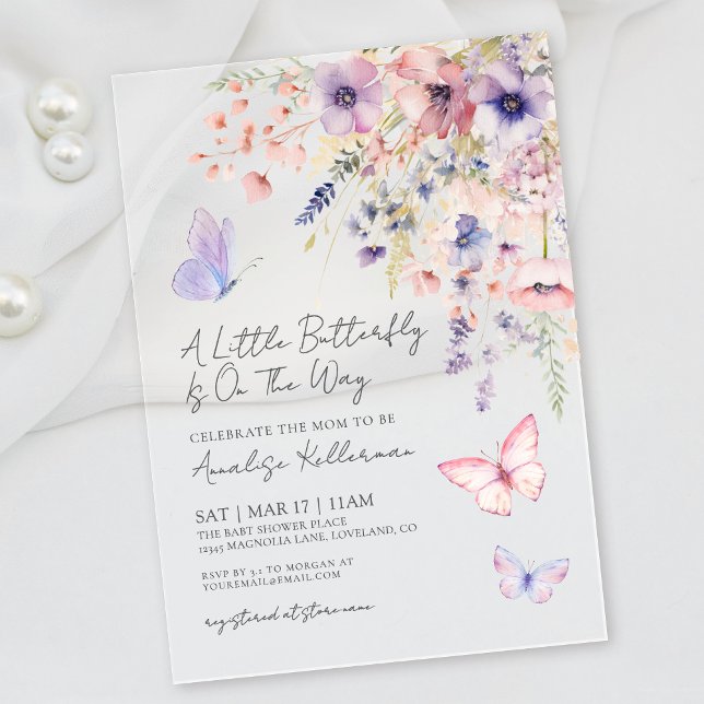 Invitations En Acrylique A Little Butterfly Wildflower Baby Shower (A Little Butterfly Wildflower Baby Shower Acrylic Invitations)