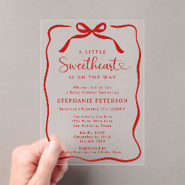 Invitations En Acrylique A Little Sweetheart Is On The Way Red Baby Shower
