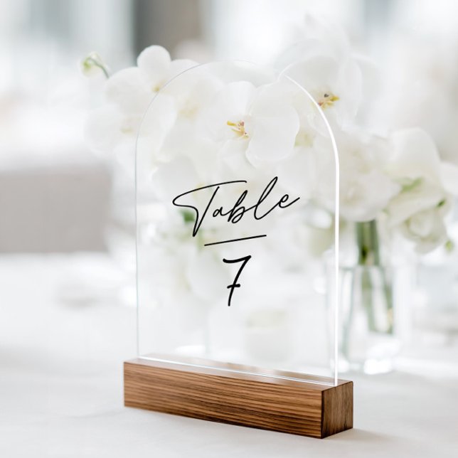 Invitations En Acrylique Acrylic Arch Simple Minimalist Table Number (Acrylic Arch Simple Minimalist Table Number. Please note: Wood block stand is not included.)