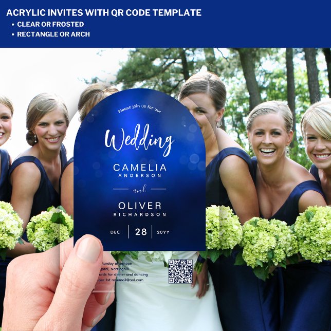 Invitations En Acrylique ACRYLIC MARIAGE Deep Ombre Blue QR Code RSVP (Créateur téléchargé)