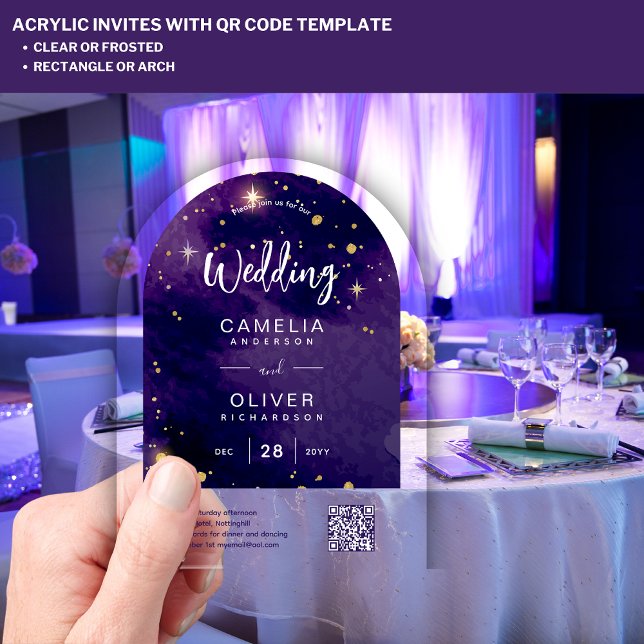 Invitations En Acrylique ACRYLIC MARIAGE Starry Night Sky QR Code RSVP (Créateur téléchargé)