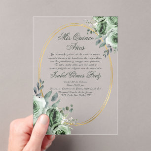 Invitations En Acrylique acrylic vert sauge quinceañera