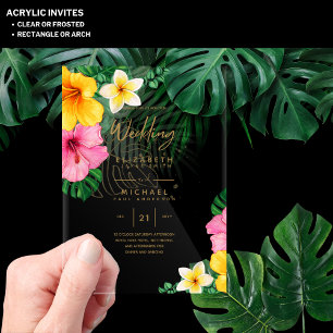 Invitations En Acrylique ACRYLIC Wedding Invite Tropical Gold Leaf Beach