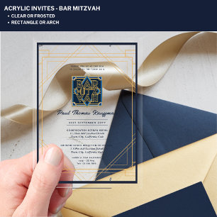 Invitations En Acrylique Acrylique BAR MITZVAH Navy Or Moderne Tendance