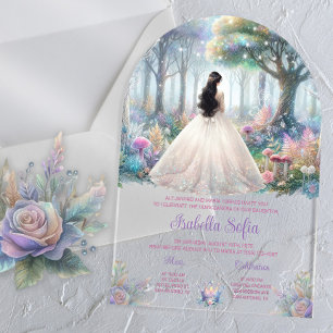 Invitations En Acrylique Acrylique de jardin enchantée Quinceañera