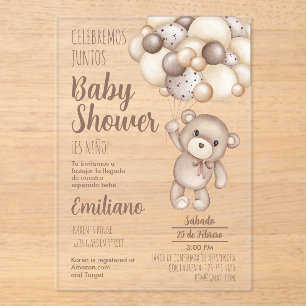 Invitations En Acrylique Acrylique Teddy Bear Baby shower Espagnol Invitati
