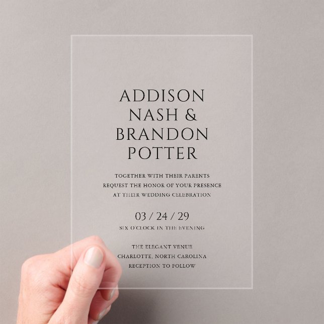 Invitations En Acrylique Addison Noir et Blanc Classique Mariage élégant (In situ (ordinateur de poche))
