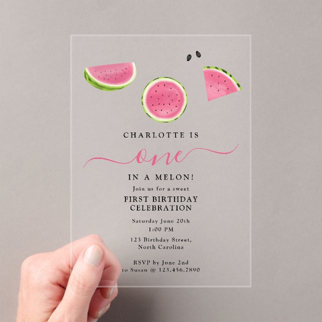 Invitations En Acrylique Adorable dans un Melon Watermelon Eté Anniversaire (In situ (ordinateur de poche))