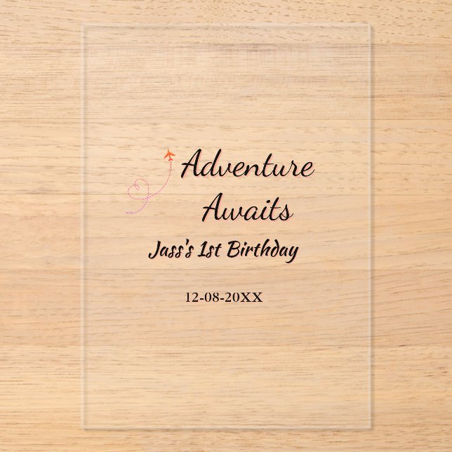 Invitations En Acrylique Adventure awaits 1st birthday name date planeretro (Recto)