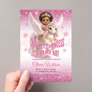 Invitations En Acrylique African Princess on Unicorn Pink Baby Shower