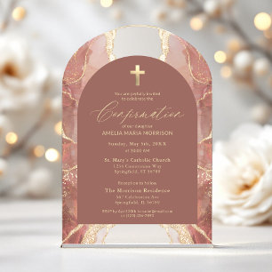 Invitations En Acrylique Agate d'or neutre de flush Confirmation moderne