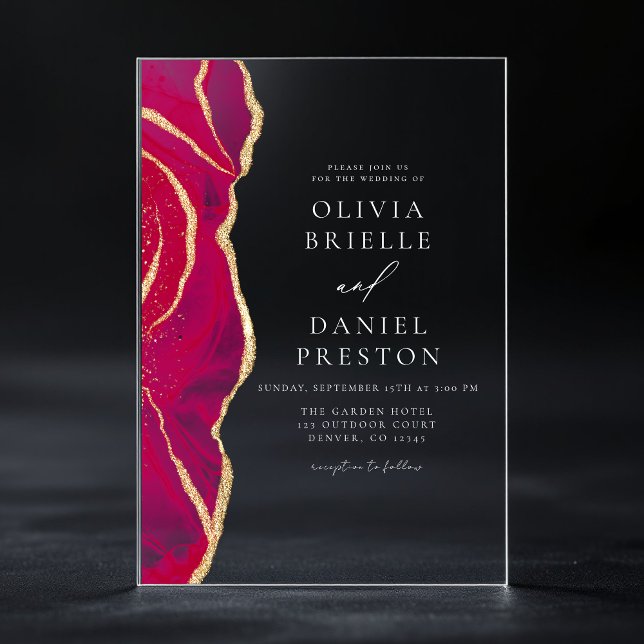 Invitations En Acrylique Agate d'or rose chaud moderne mariage élégant (Créateur téléchargé)