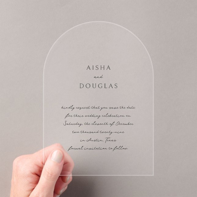 Invitations En Acrylique Aisha Elegant Mariage moderne Enregistrer la date (In situ (ordinateur de poche))