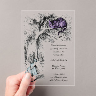 Invitations En Acrylique Alice au pays des merveilles Cheshire Chat Anniver