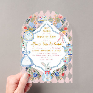 Invitations En Acrylique Alice dans ONEderland 1er Anniversaire Fantaisiste