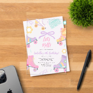 Invitations En Acrylique Allons-y en Roller Quad Patinage à roulettes Nœud