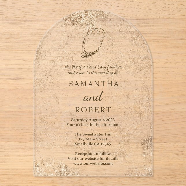 Invitations En Acrylique Ambiance minimaliste moderne Oyster Beach Mariage (Recto)