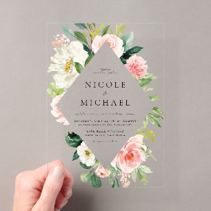 Invitations En Acrylique Ambiance romantique Jardin Fleurs Mariage