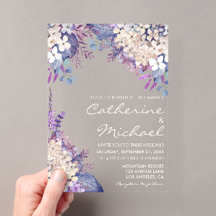 Invitations En Acrylique Ambiance romantique Lavande Aquarelle Florale Prin