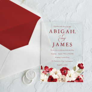 Invitations En Acrylique Amour romantique : Ruby Rouge & blanc Mariage flor