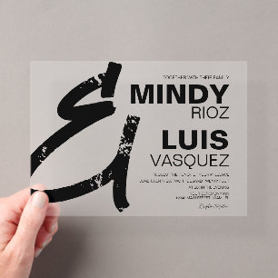 Invitations En Acrylique AMPERSAND GRAS Grunge noir blanc Mariage