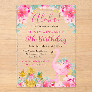 Invitations En Acrylique Ananas rose et or et Anniversaire de enfant Flaman