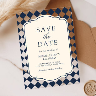 Invitations En Acrylique Ancien Argent Navy À Carreaux Mariage Enregistrer