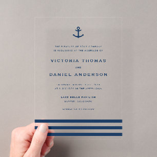 Invitations En Acrylique Ancre bleue marine moderne Mariage nautique