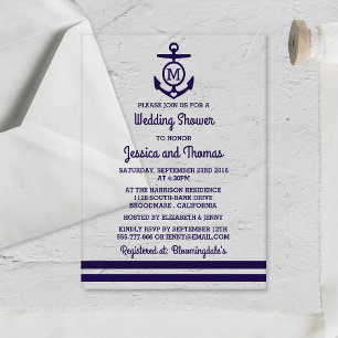 Invitations En Acrylique Ancre de monogramme de la marine Cadeau de mariage