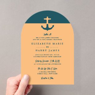 Invitations En Acrylique Ancre Naútíque - Bleu Corail - Mariage sur la Plag