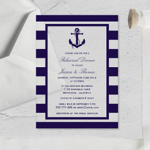 Invitations En Acrylique Ancre nautique Dîner de répétition Bleu de la Mari