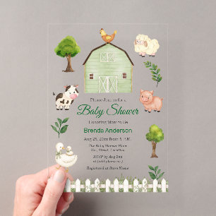 Invitations En Acrylique Animaux de la ferme à l'aquarelle Baby Shower de l