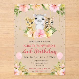 Invitations En Acrylique Animaux de la jungle florale à l'aquarelle pour l'