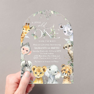 Invitations En Acrylique Animaux de la jungle, Safari, Un sauvage, Baby sho