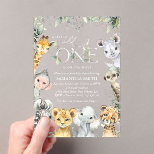 Invitations En Acrylique Animaux de la jungle, Safari, Un sauvage, Baby sho